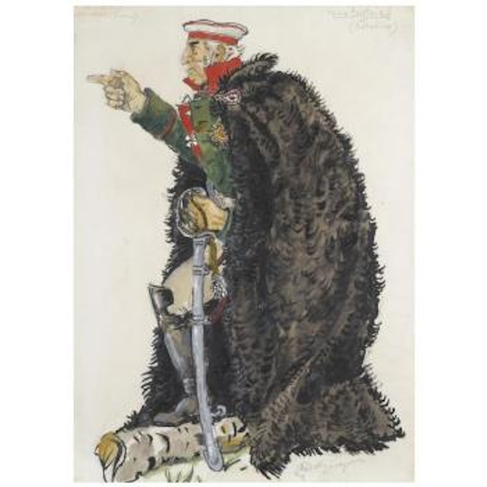 Costume Designs For Prince Kutuzov, Pierre And A Cossack For Sergei Prokofiev's Opera War And Peace by Mstislav Valerianovich Dobuzhinsky