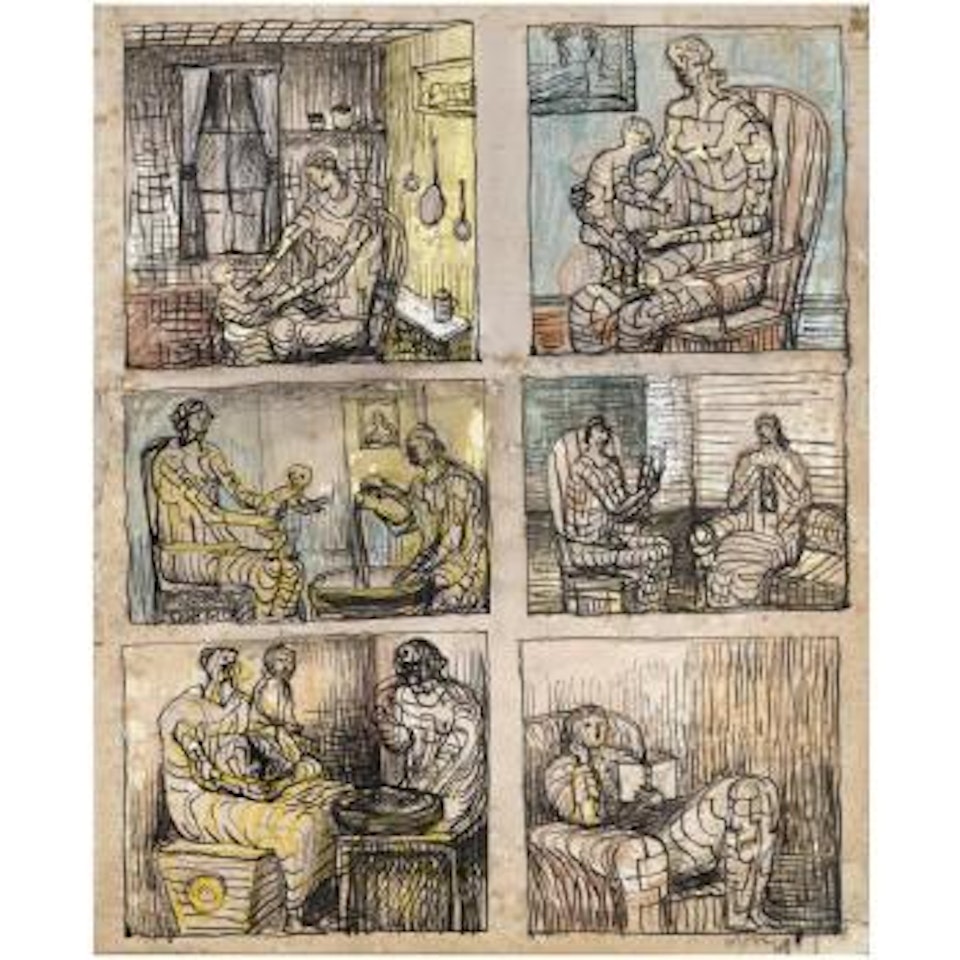 Seated Figures In Room Settings by Henry Moore