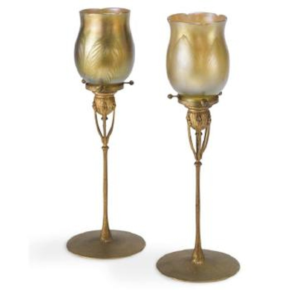 Pair Of Tulip Candlesticks by Tiffany Studios