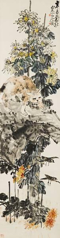 Cat and chrysanthemums by Wang Zhen