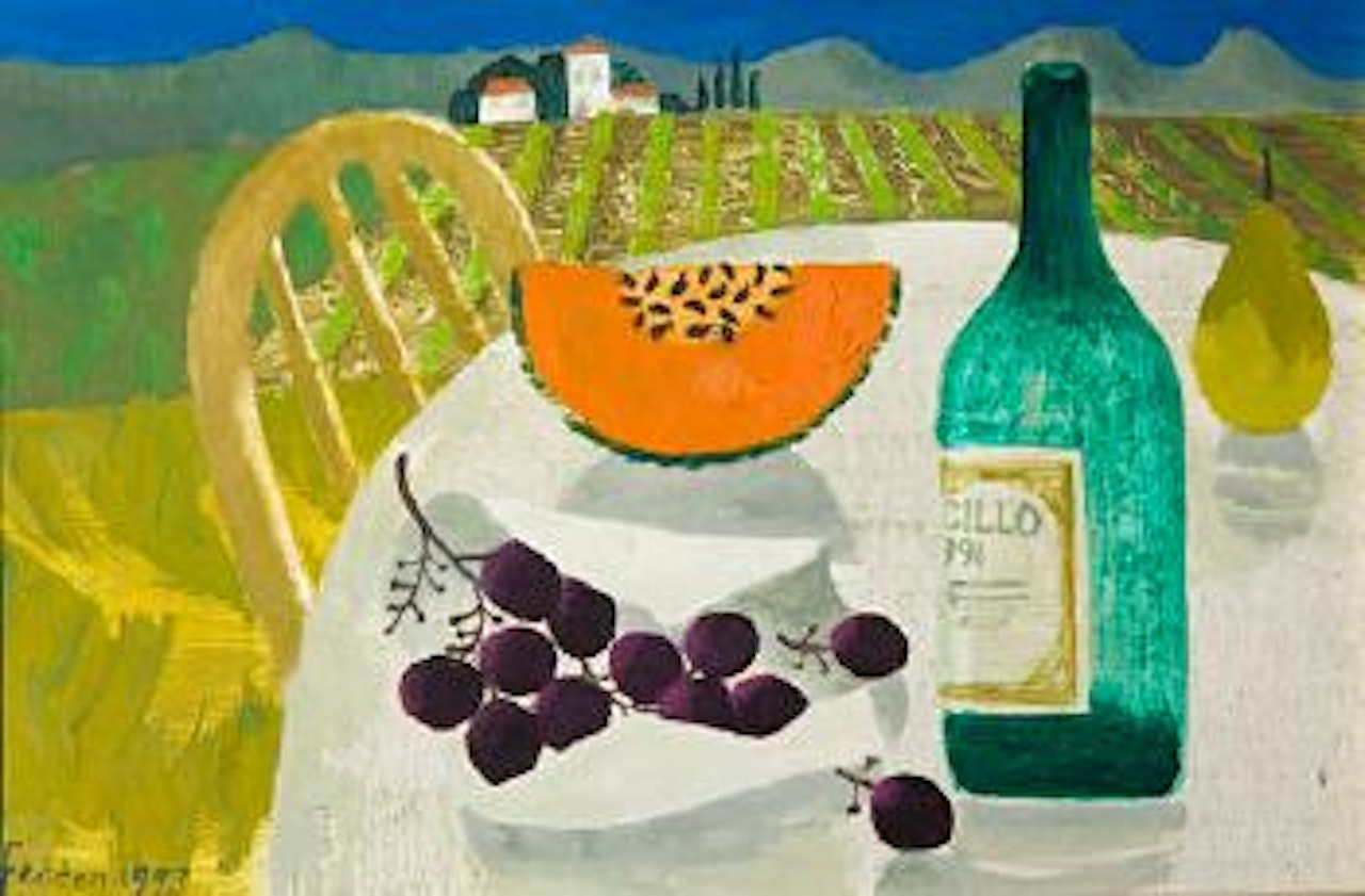 Design for a wine label: still life with grapes by Mary Fedden
