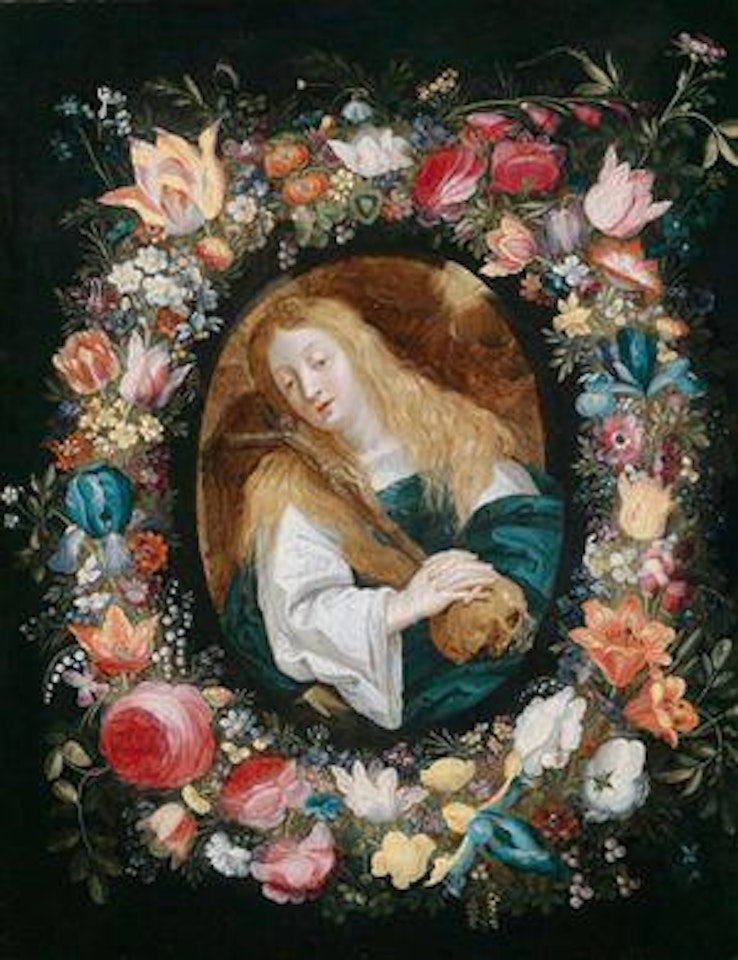 Mary Magdalene in a wreath of flowers by Jan Brueghel by Erasmus Quellinus II