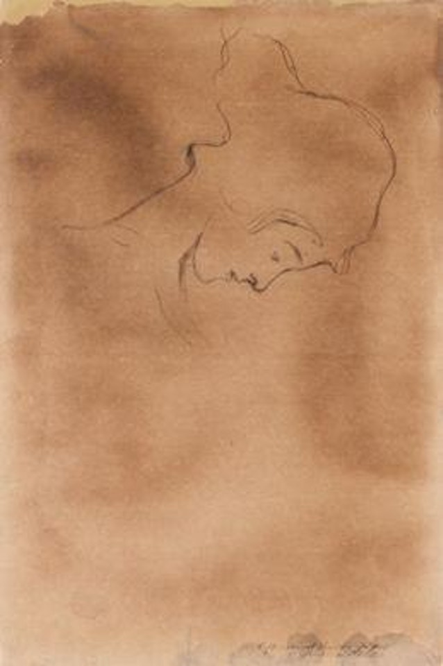 Portrait of a young girl with bowed head by Gustav Klimt