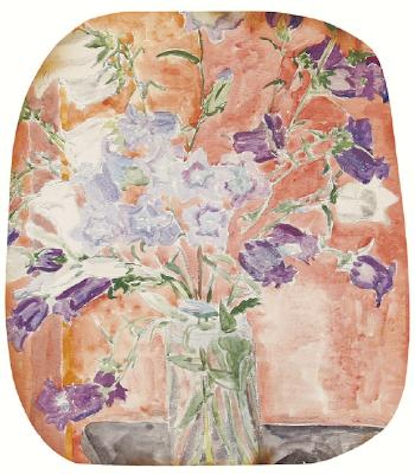 Glockenblumen in einem Glaskrug. by Erich Heckel