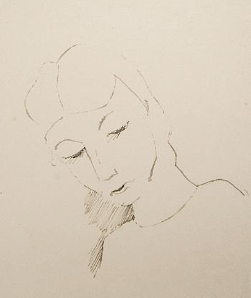 Brustbild eines jungen Mädchens, den Kopf leicht gesenkt. by Hannah Höch