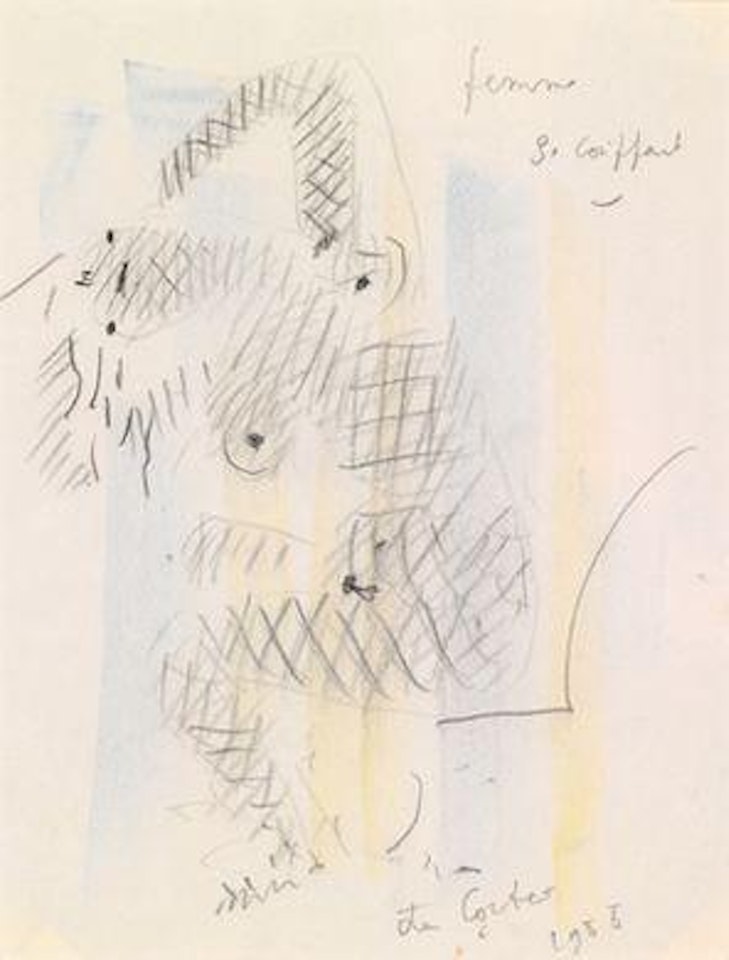 Femme Arlequin se coiffant by Jean Cocteau