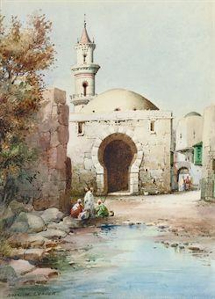 Arabs resting before a mosque by Noel Harry Leaver