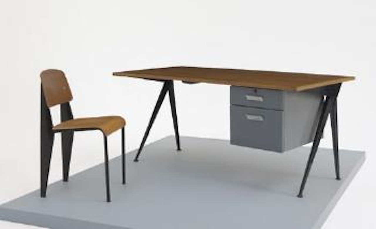 Large 'Compass' desk with a 'Standard' chair by Jean Prouvé
