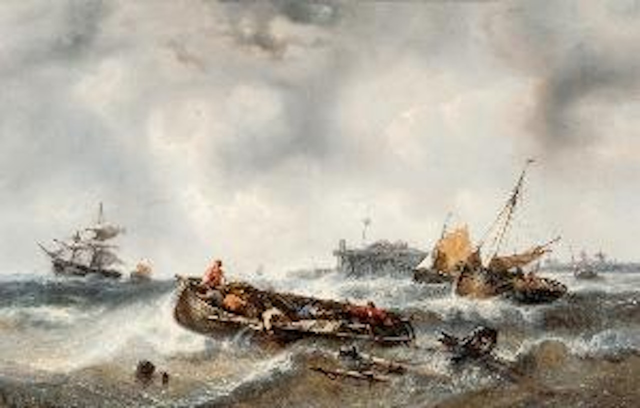 Het uitvaren van de haven bij hoge zee by François Etienne Musin