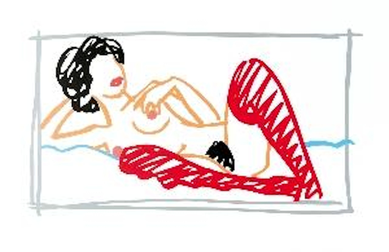 Fast sketch red stocking nude by Tom Wesselmann