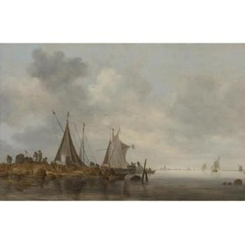 Fishing Boats Moored At An Embankment by Jan van Goyen