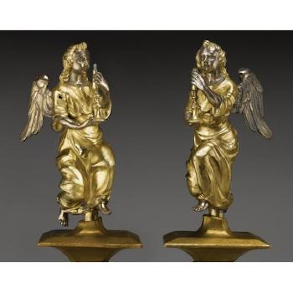 A Pair Of Italian Partially Gilt Silver Kneeling Angels by Italian School
