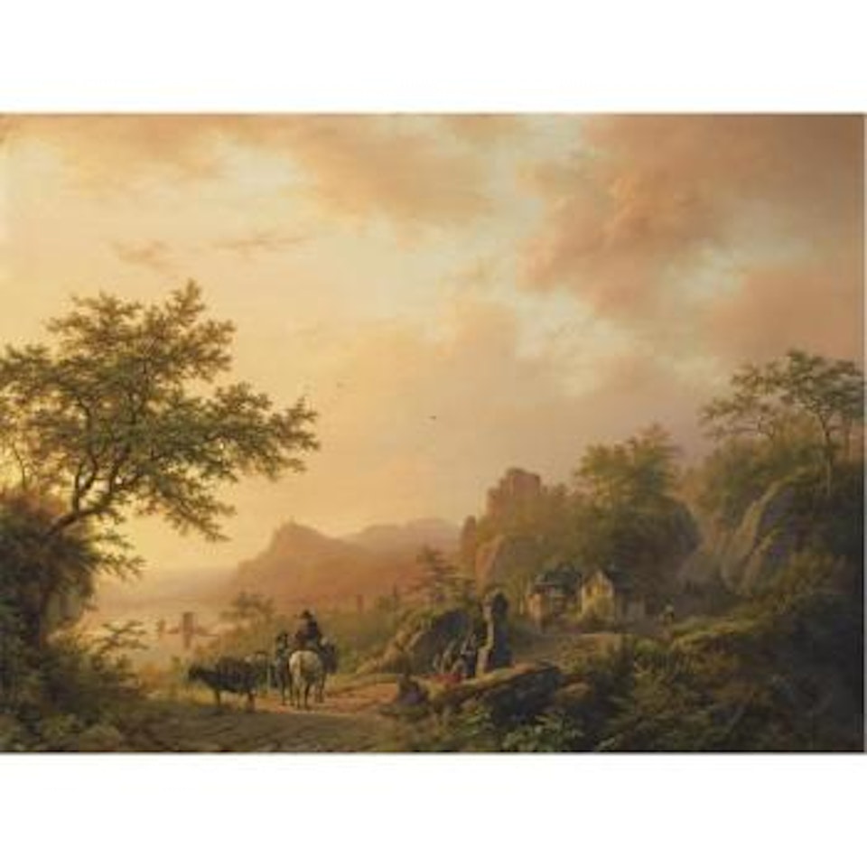 An Extensive Summer Landscape With Travellers On A Path by Barend Cornelis Koekkoek