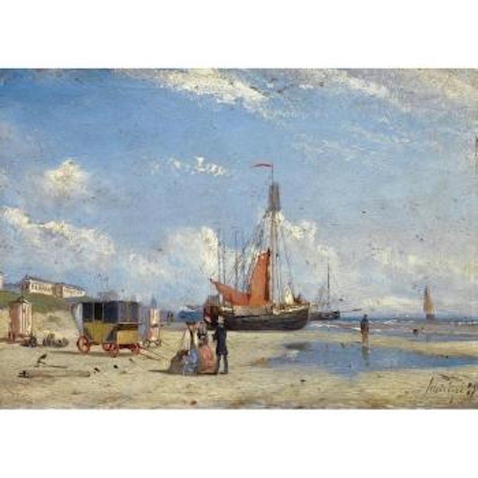 Figures On Scheveningen Beach Near The Badhotel And Paviljoen Von Wied by Peter Paulus Schiedges