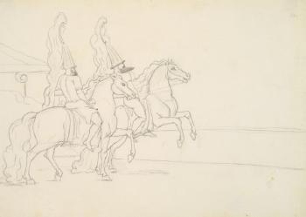 Due guerriere achei a cavallo in riva al mare by Giorgio de Chirico
