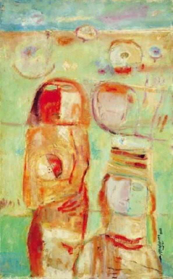 Nude and Palmyrian figure by Fateh Moudarres