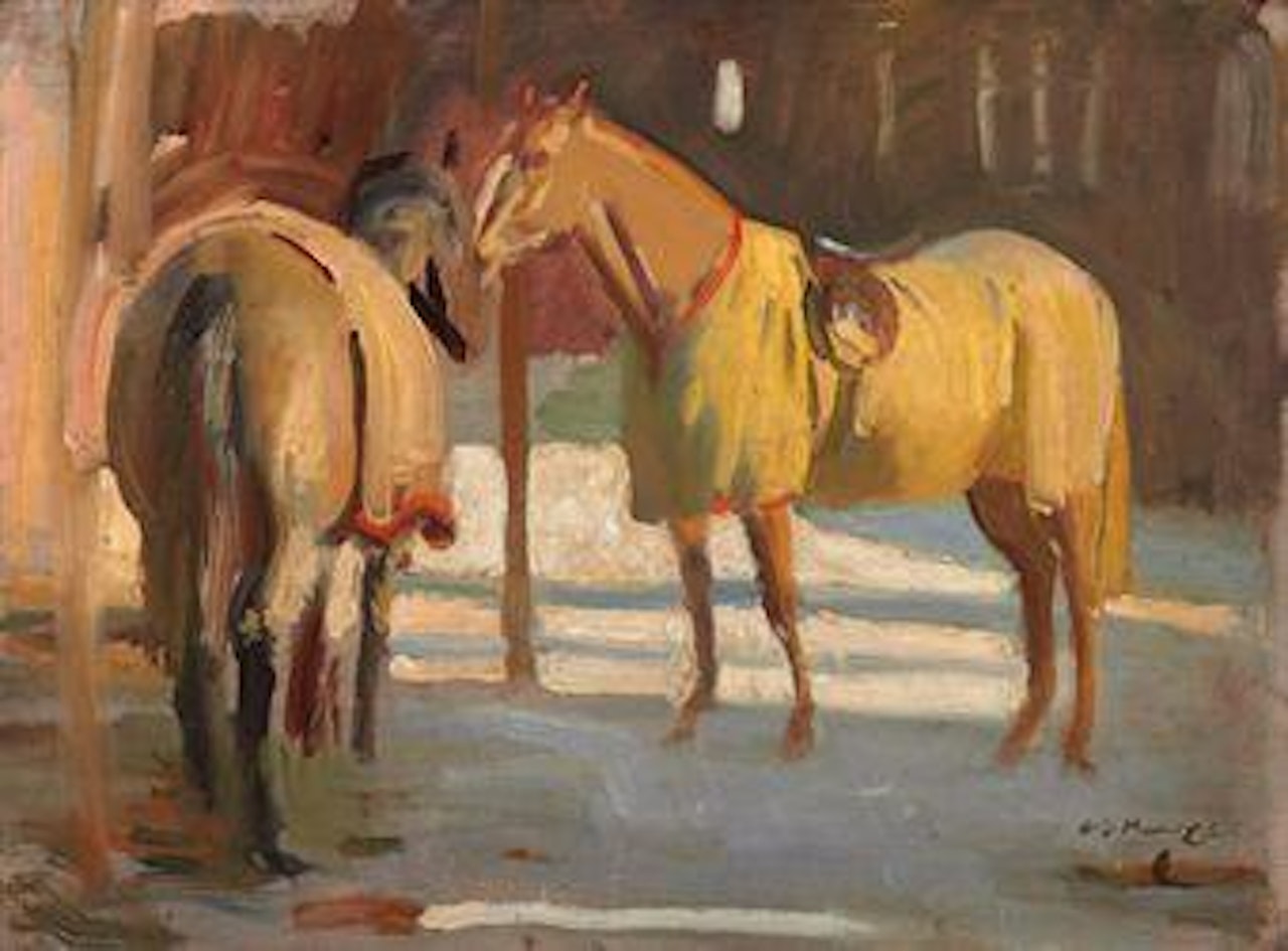 Two Horses wearing Exercise Blankets by Alfred James Munnings