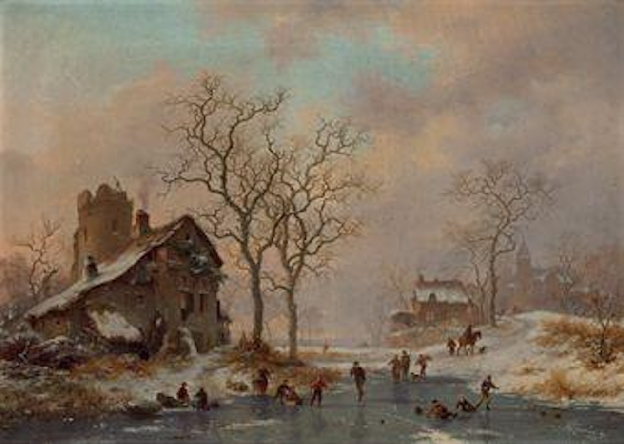Skaters at dusk by Fredrik Marinus Kruseman