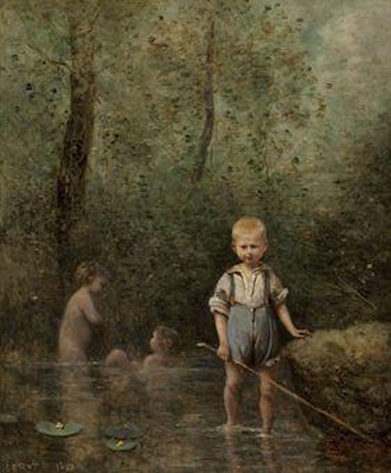 Enfants jouant dans une rivière by Jean Baptiste Camille Corot