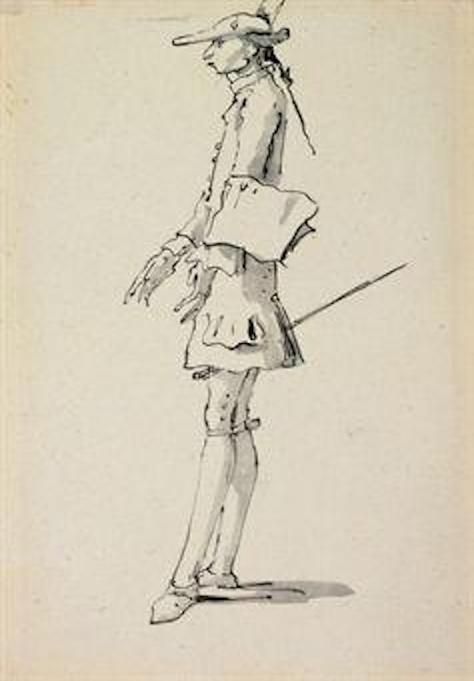Caricature of a tall gentleman holding a sword by Giovanni Battista Tiepolo