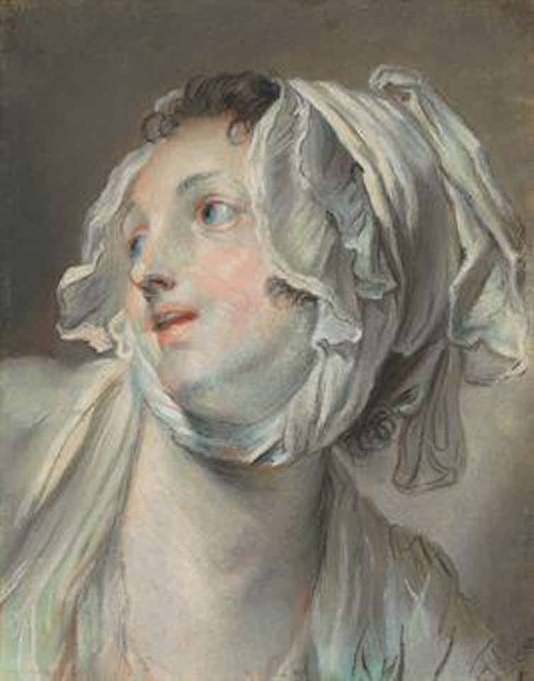 The head of a young woman wearing a bonnet and facing left by Jean-Baptiste Greuze