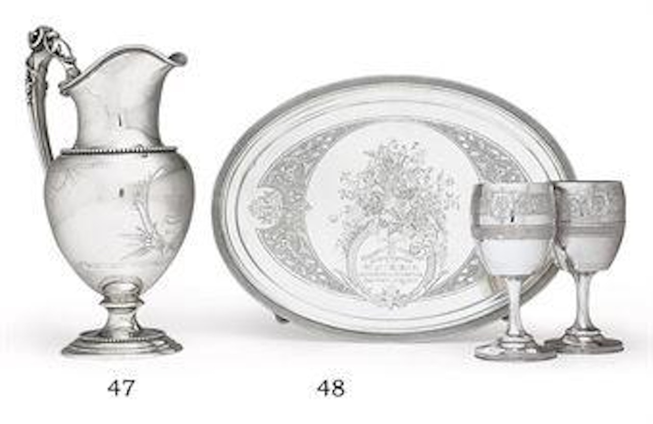 A Silver Presentation Tray And Pair Of Parcel-gilt Silver Goblets by Tiffany & Co.