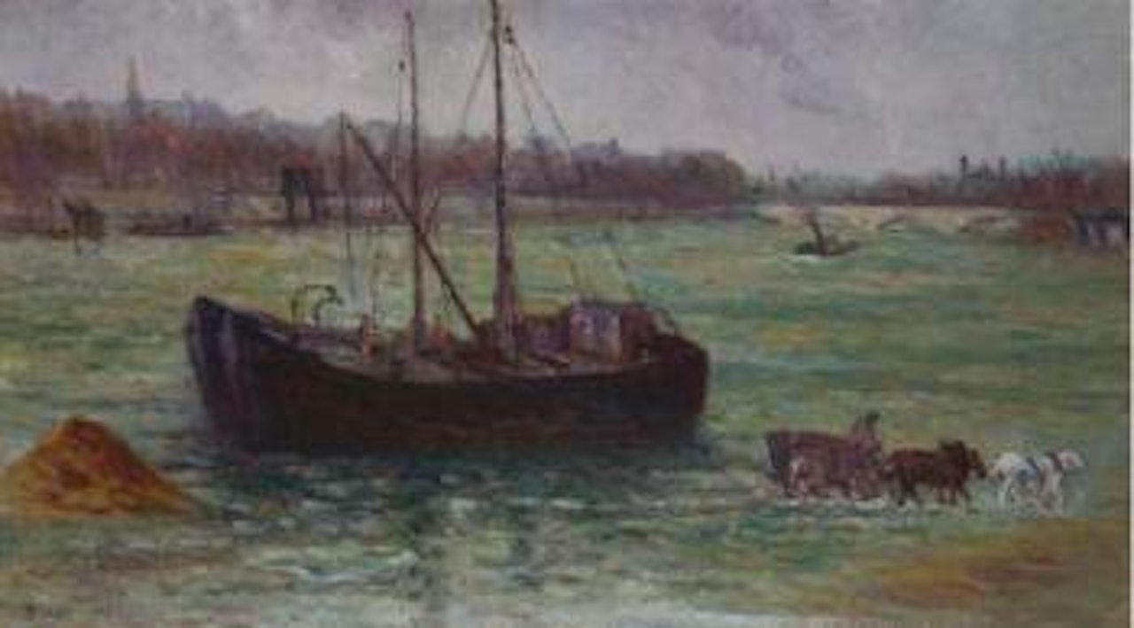 Peniche sur la Seine, Paris by Maximilien Luce