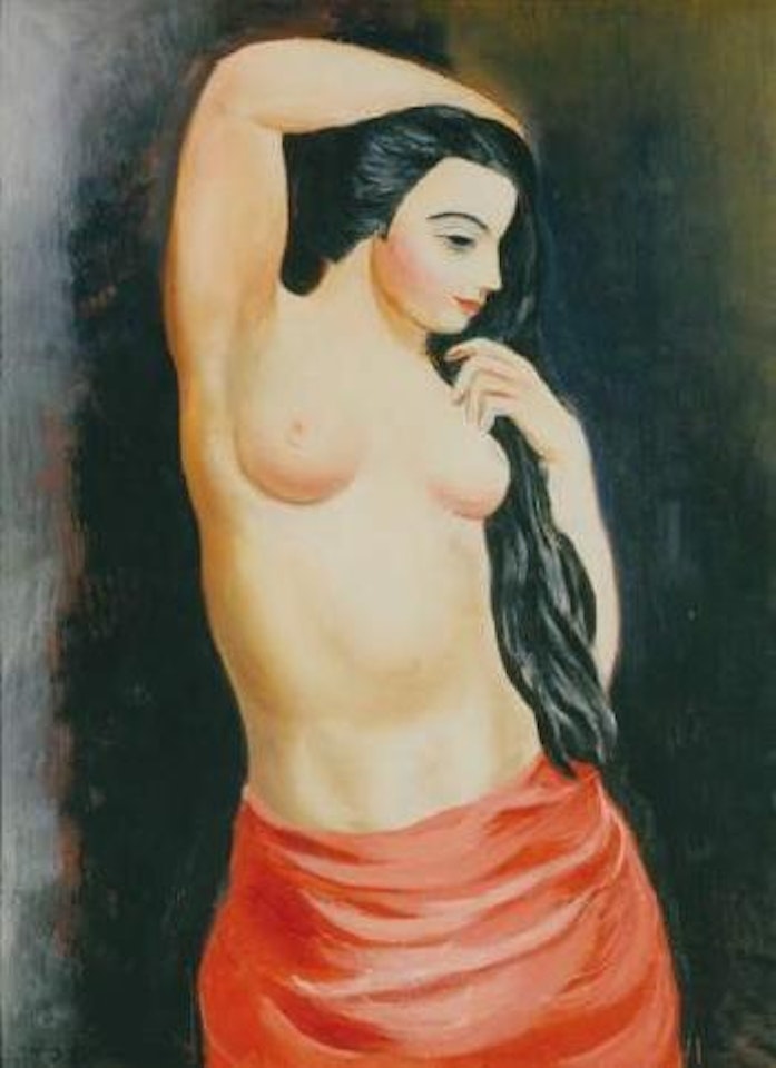 Nu a la draperie rouge by Moïse Kisling