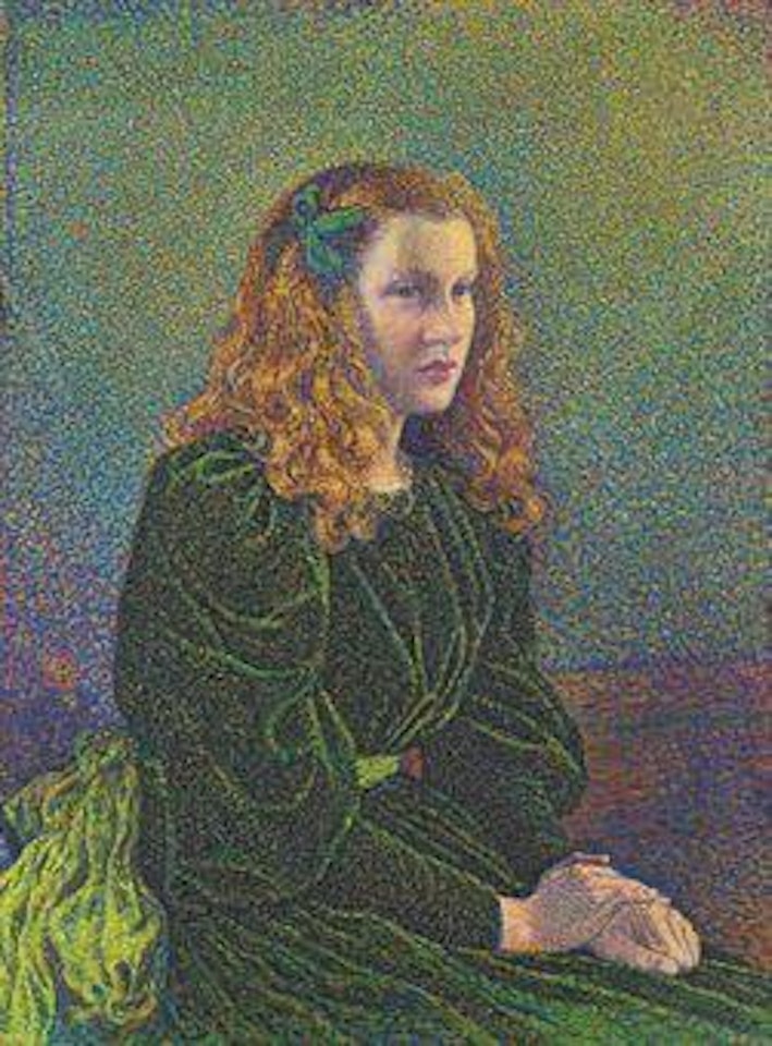 Jeune femme en robe verte (Germaine Maréchal) by Theo van Rysselberghe