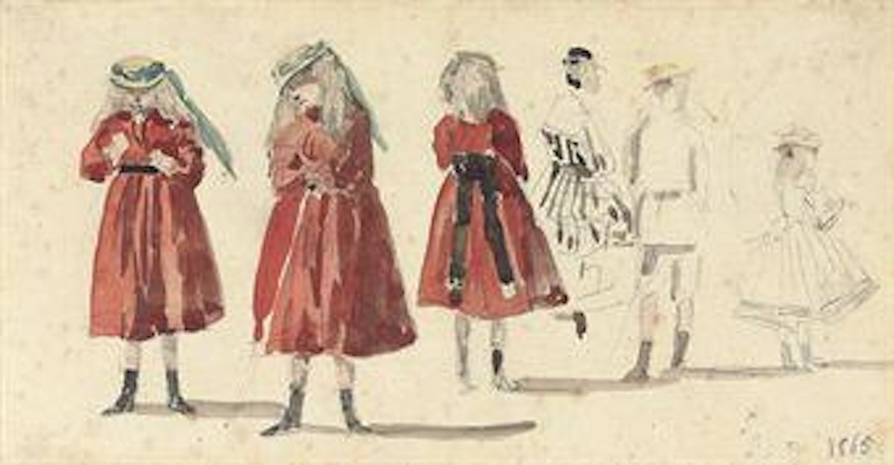 Petites filles en robe rouge by Eugène Boudin