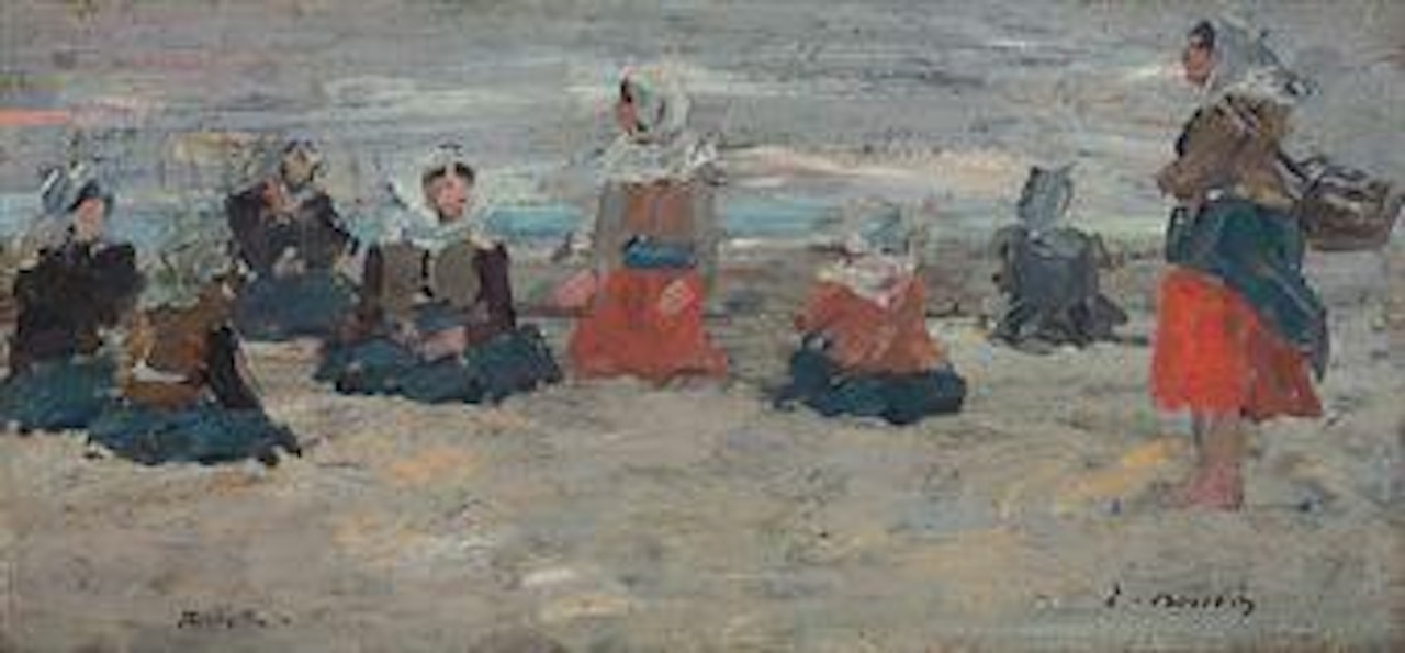 Pêcheuses assises sur la plage, Berck by Eugène Boudin