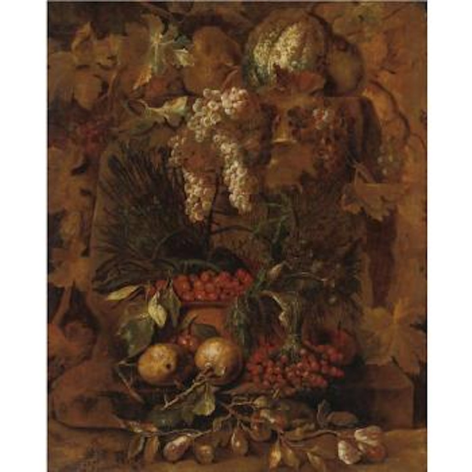 Natura Morta Con Uva, Ciliegie, Agrumi E Pere by Roman School