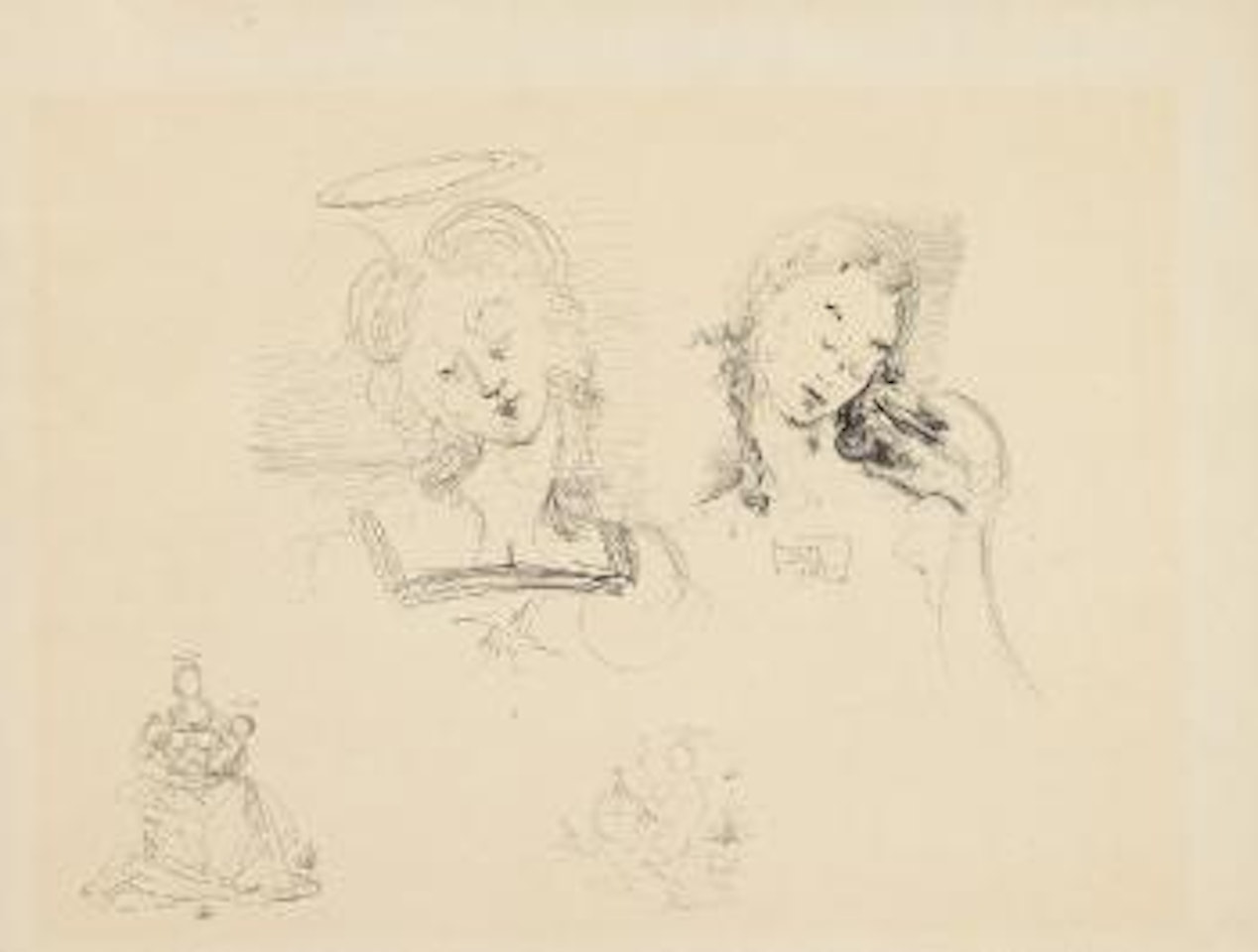 Etudes - deux tetes de vierge (Etudes: La vierge, Leda et le Cygne) by Salvador Dali