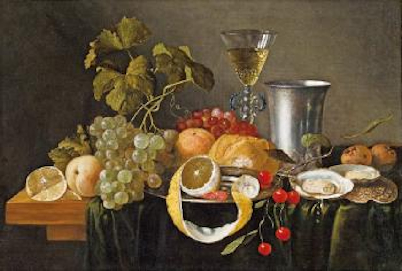 Stillleben mit Fruchten, Austern, Silberbecher und venezianischem Glas by Jan Davidsz de Heem
