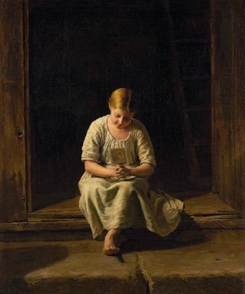 Auf der Turschwelle betendes Madchen mit Madonnenbild by Ferdinand Georg Waldmüller
