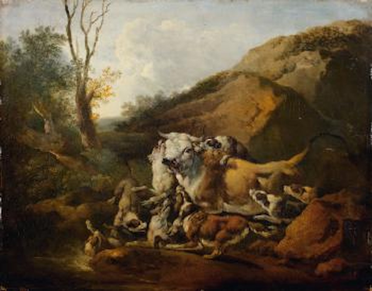 Taureau attaque par des chiens by Francesco Giuseppe Casanova