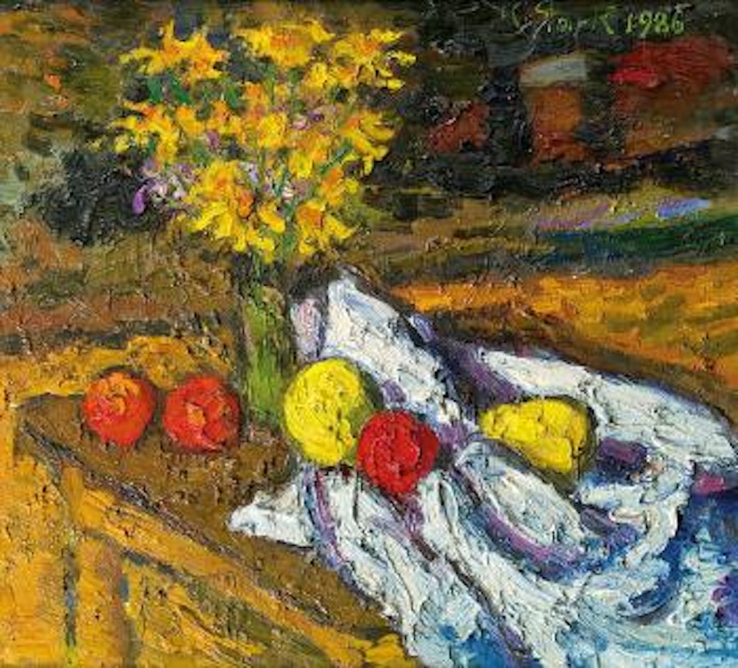 Blumenstillleben mit Fruchten by Karl Stark