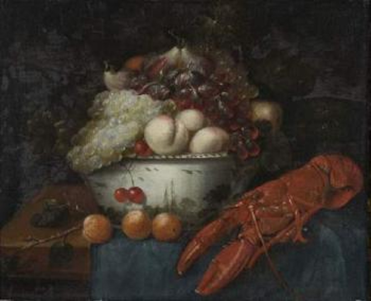 Nature morte à la coupe de fruits et au homard sur un entablement by Jan Pauwel Gillemans
