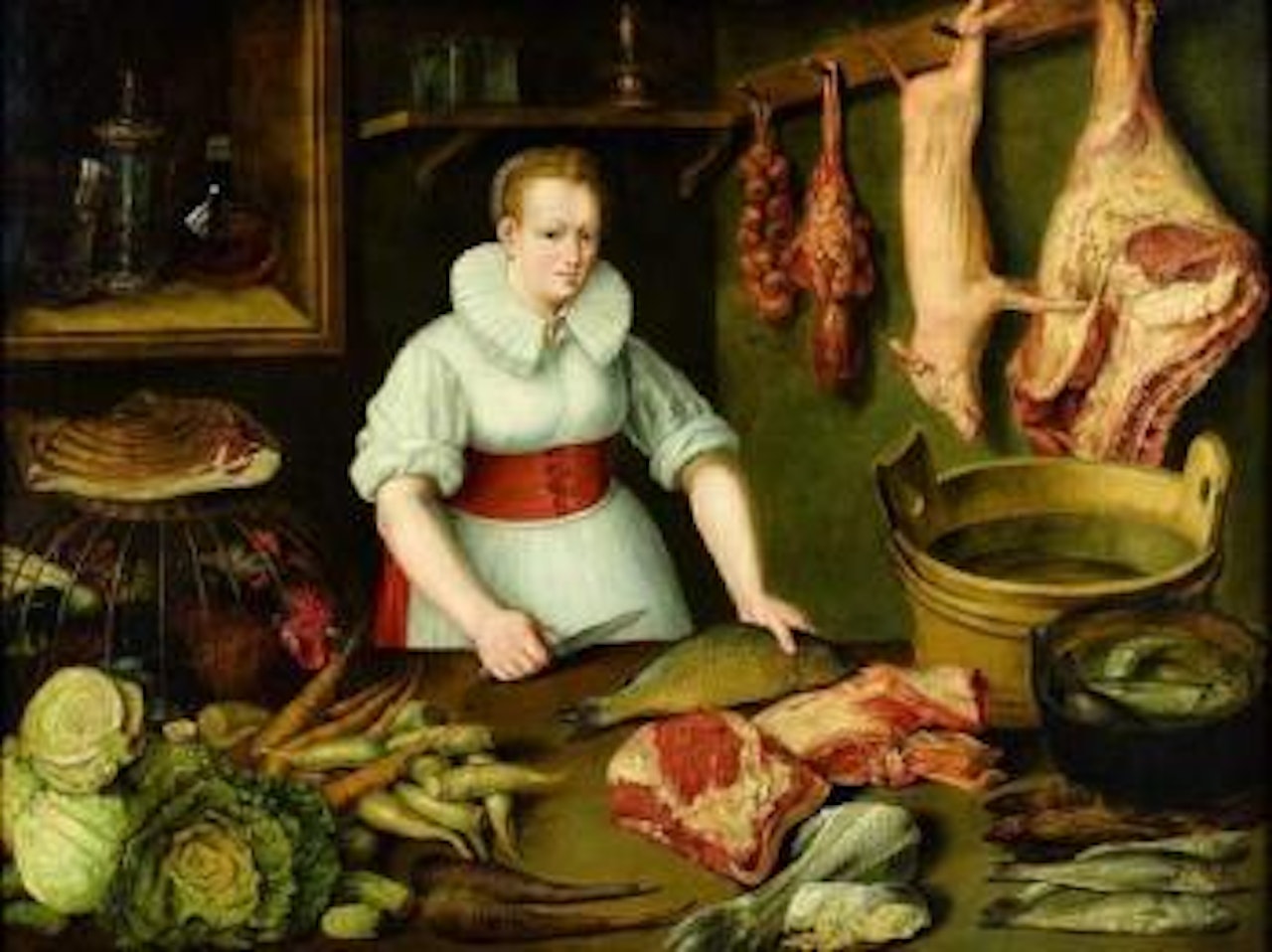 Scène de garde-manger avec une jeune suivante by Sebastian Stosskopf