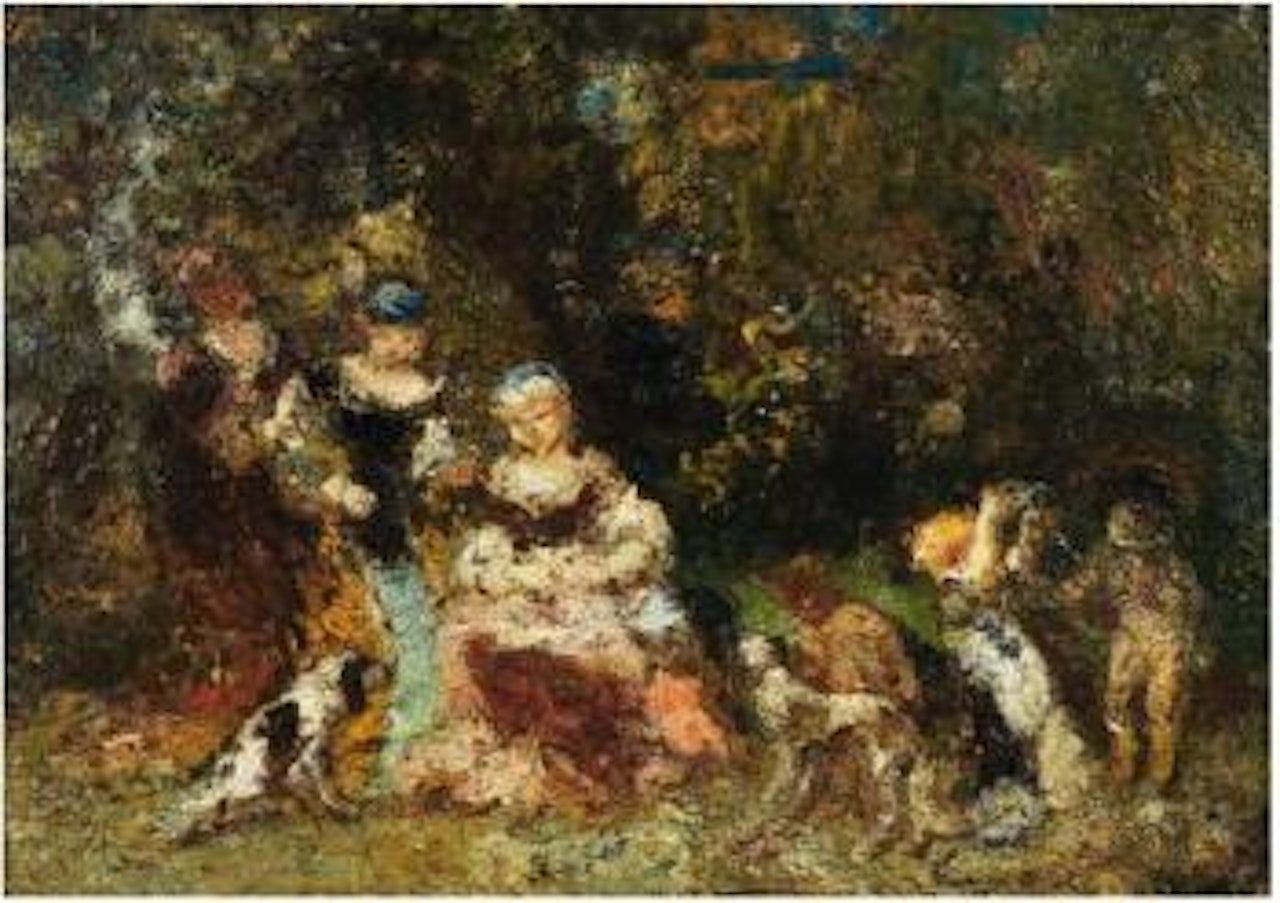 Femmes et enfants dans un bois by Adolphe Monticelli