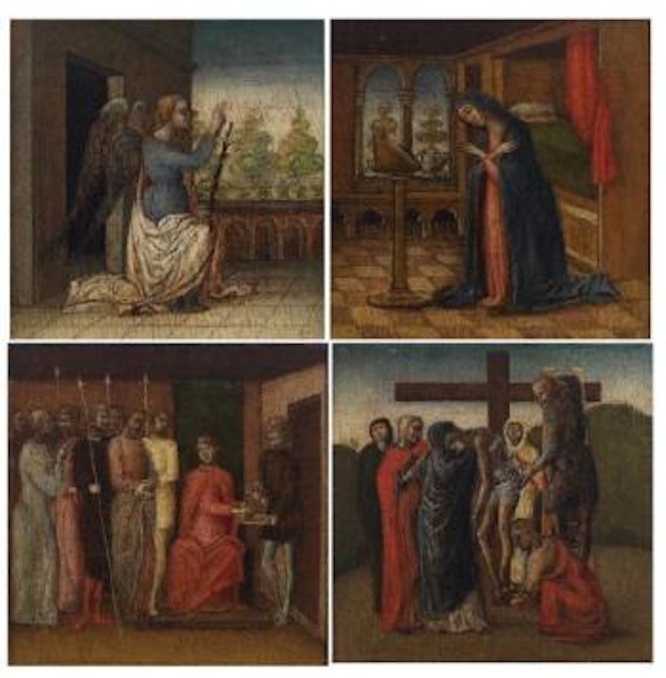 Ange de l'annonciation. Vierge de l'annonciation. Le Christ devant Pilate. La descente de croix. by Giovanni Bellini