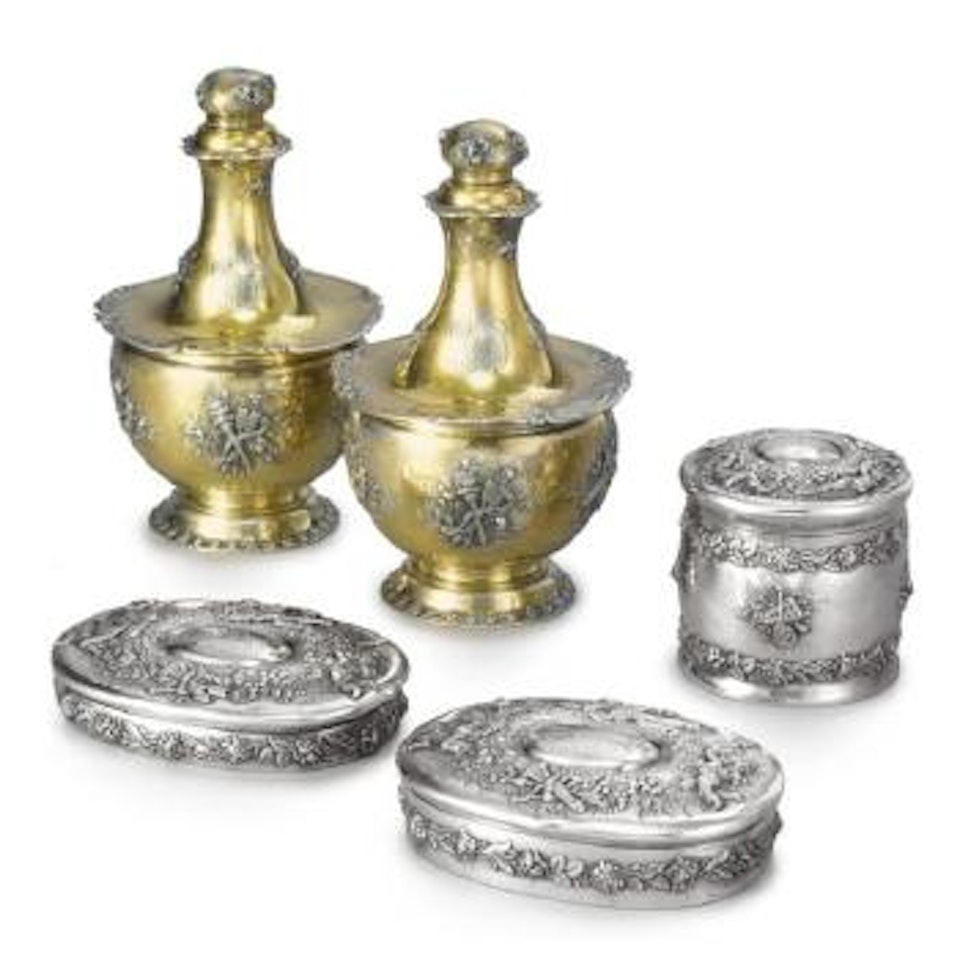 An American Silver And Silver-gilt Five-piece Dresser Set, Tiffany & Co., New York by Tiffany & Co.