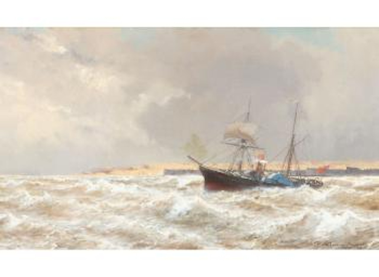 Steamer near the shore by Jean Baptiste Henri Durand-Brager