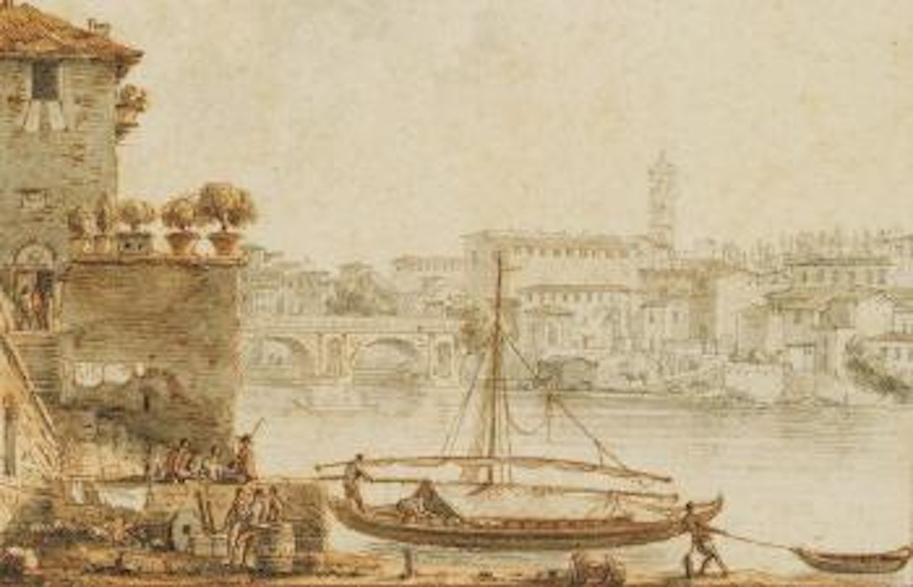 Vue du pont des Sénateurs, vulgairement dit pont Rotto, situé sur le Tibre à Rome by Victor Jean Nicolle