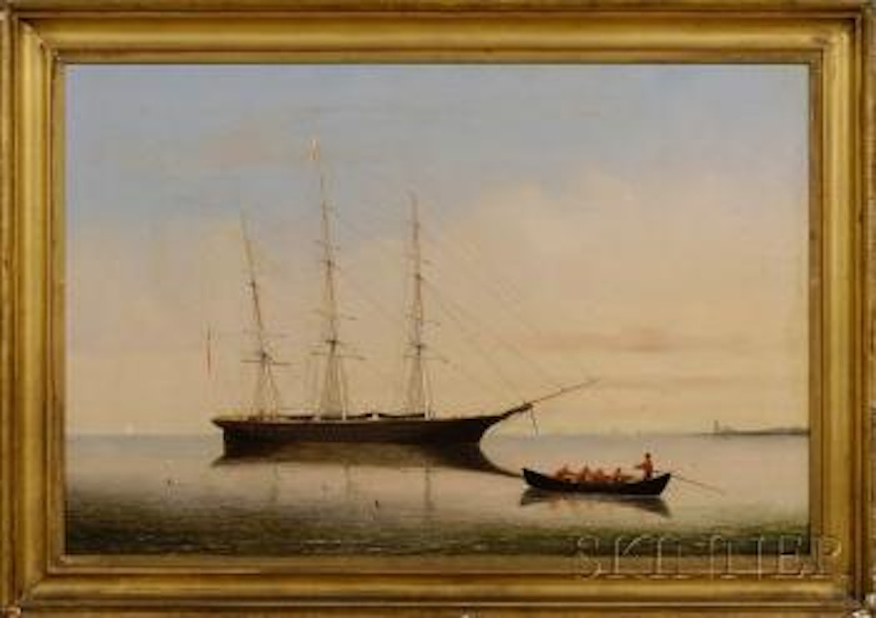 Portrait of the whaleship Young Hector off Clark's Point, New Bedford by William Bradford
