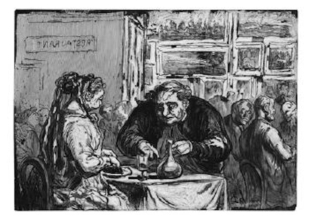 Au Buffet de l’Exposition des Beaux-Arts: Amour de l’Art et de la Côtelette by Honoré Daumier