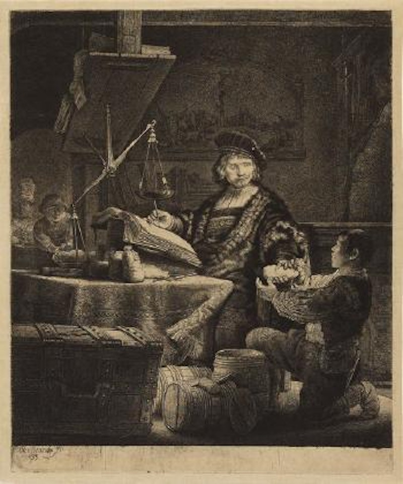 Jan Uijtenbogaert, der Goldwäger by Attributed to Rembrandt Harmensz van Rijn