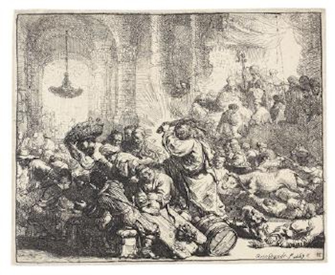 Christus die Händler aus dem Tempel treibend by Attributed to Rembrandt Harmensz van Rijn