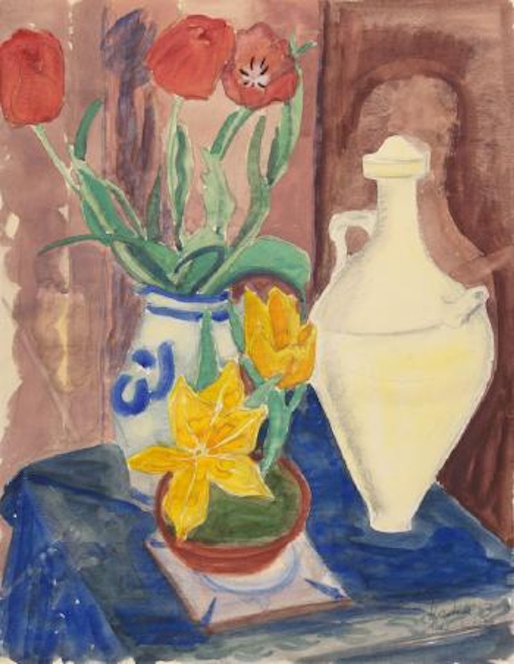 Stilleben mit Blumen und arabischem Krug by Erich Heckel