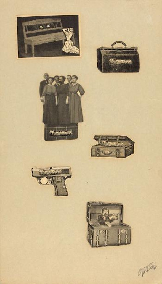 Collage mit Stehgeiger im Uberseekoffer by George Grosz